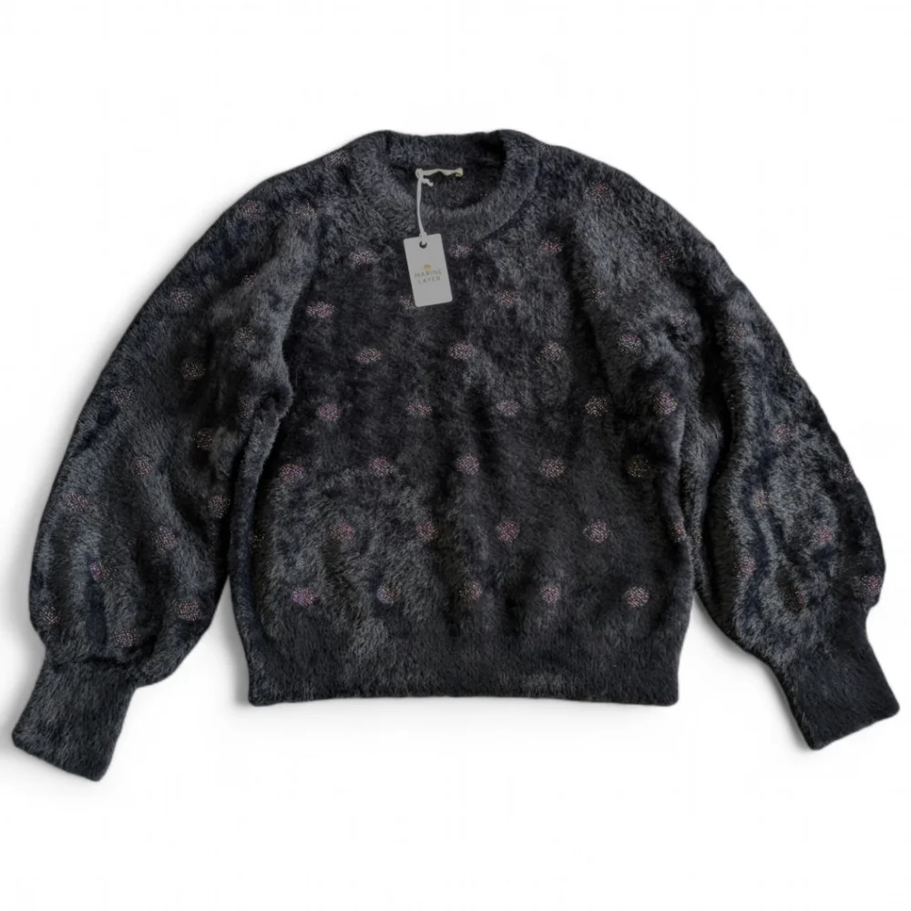 MARINE LAYER Arielle Black Metallic Funfetti Crew Neck Sweater Sz L NWT - Picture 6 of 11